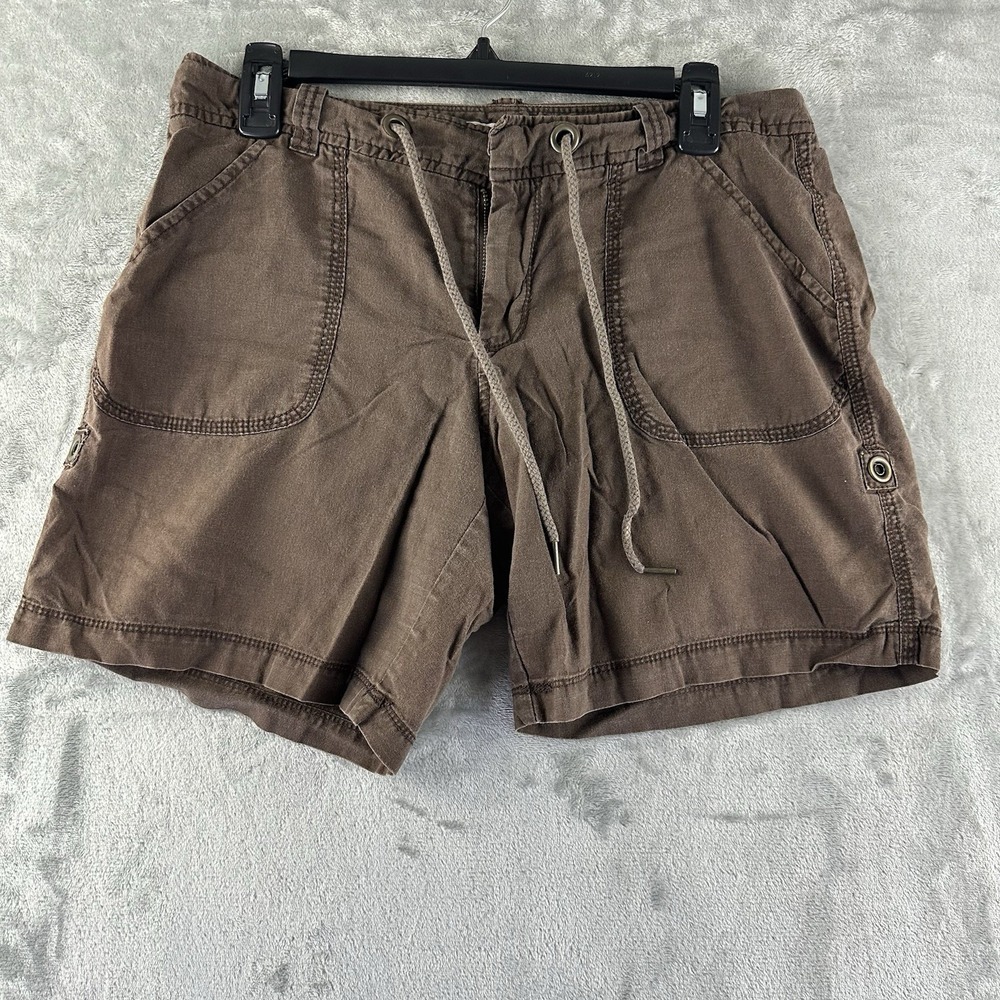 Old Navy Shorts Women's 6 Brown Linen Blend Button Closure Tie Waist w/ Roll Tab